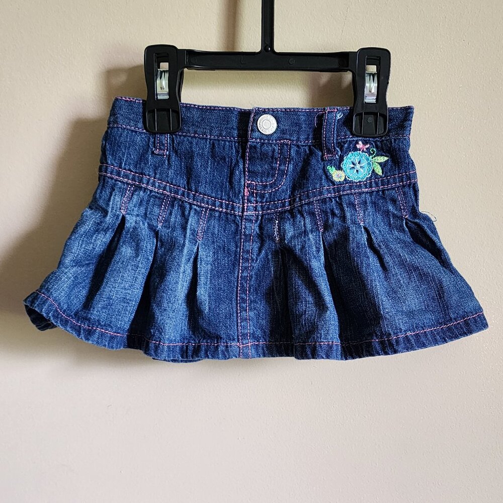 Arizona Baby Girls Blue Denim Jean Skirt With Built-In Shorts Size 12 Months